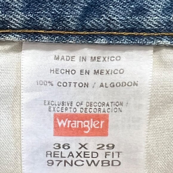 Wrangler Men's Premium Denim Relaxed Fit Blue Denim Jeans 36x29 Straight Leg NWT - Picture 7 of 11